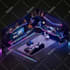 design a realistic 3d isometric gaming and streaming room