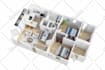 create 3d floor plan with colorful furniture, full texture