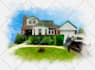 watercolor painting or pencil sketch house and landscape