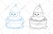 draw cartoon mascot character, line art and color version