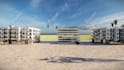 design and render a modern residential apartment building