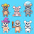make cute simple 6 animal mascot characters