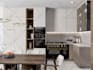 3d design kitchen , cabinet, and bathroom interior with render