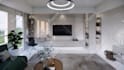 design ikea style interior, bedroom, living room, apartment with shopping list