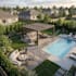 3d backyard landscape design, outdoor kitchen design pool, pergola, 3d rendering