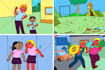 create a cute, modern, colourful illustrations and cartoons