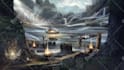 draw fantasy landscape illustration, gaming or card background