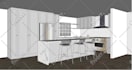 kitchen, living room design and 3d rendering