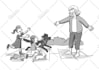 draw black and white funny cartoon illustrations for your book