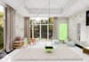 do interior design of living room, kitchen, and bathroom with 3d rendering