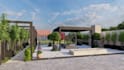 3d landscape, backyard, garden design with 3d render