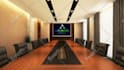 design realistic zoom virtual background, office mockup, google meet with logo