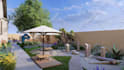 create 3d render for landscape design, backyard, garden, patio, pool in 24 hours