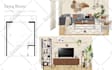 create interior design mood board, floor plan, 3d render