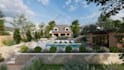 design front garden, backyard, swimming pool, villa landscape