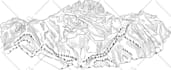 design hand drawn line art of mountains and nature scenes