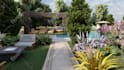 do backyard landscape design, pool, fireplace and garden design
