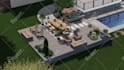 design landscape, terrace, backyard, pool, and patio