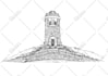 hand draw architectural  sketches of buildings exterior views with watercolor