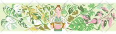 illustrate you and plants, colorful, flat art, pop art