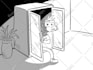 draw black and white cartoon character line art