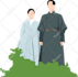 draw flat vector illustration of people and pets