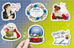 draw cartoon doodle stickers, hand drawn designs for print