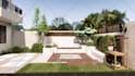 design backyard landscape, pool, garden, patio and fire pit