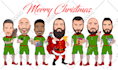 create a christmas caricature, holiday card, winter cartoon
