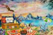 draw landscape drawing with watercolor painting illustration