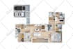 create 3d floor plan with colorful furniture, full texture