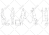 create simple line art illustrations, digital, black and white, character art