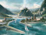 draw fantasy landscape illustration, gaming or card background