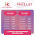design salon, hair extension price list or menu