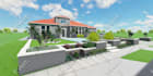 3d landscape, backyard, patio, pool, frontyard garden