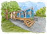 hand draw architectural  sketches of buildings exterior views with watercolor