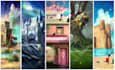 draw 5 scennes enviroments background for your project