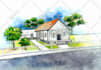 draw detailed architectural watercolor drawing
