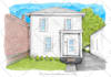 hand draw architectural  sketches of buildings exterior views with watercolor