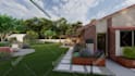 design  landscape, backyard, frontyard, garden, patio, and 3d rendering
