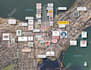design retail trade aerial map with site arrow, logo labels and graphics