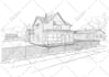hand draw architectural  sketches of buildings exterior views with watercolor