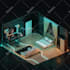design a realistic 3d isometric gaming and streaming room
