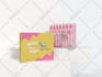 do unique cake packaging design, with 3d mockup, dieline