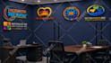 design realistic zoom virtual background, office mockup, google meet with logo