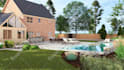 design outdoor kitchen pergola patio backyard with realistic 3d rendering