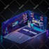 design a realistic 3d isometric gaming and streaming room