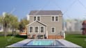 do cozy backyard design, pool, garden in 3d render
