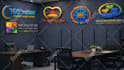 design realistic zoom virtual background, office mockup, google meet with logo