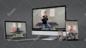 design multiple 3d device mockup,screen mockup for pc,imac,iphone,ipad,macbook